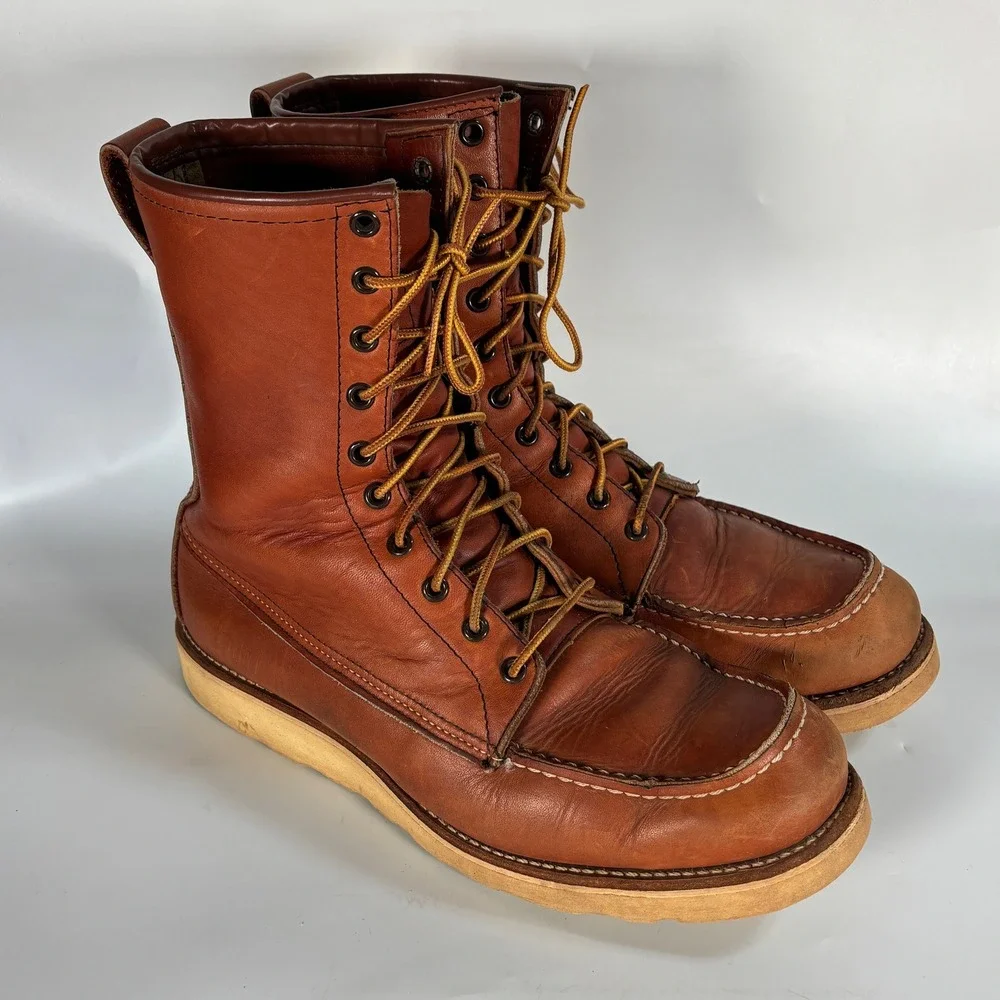 Red Wing Irish Setter 877 Men's 9D Leather Moc Toe 8 Inch Boots Brown USA Made